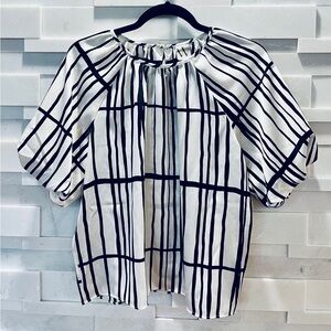 Worthington Black & White Grid Pattern Blouse Workwear - Women’s PM
